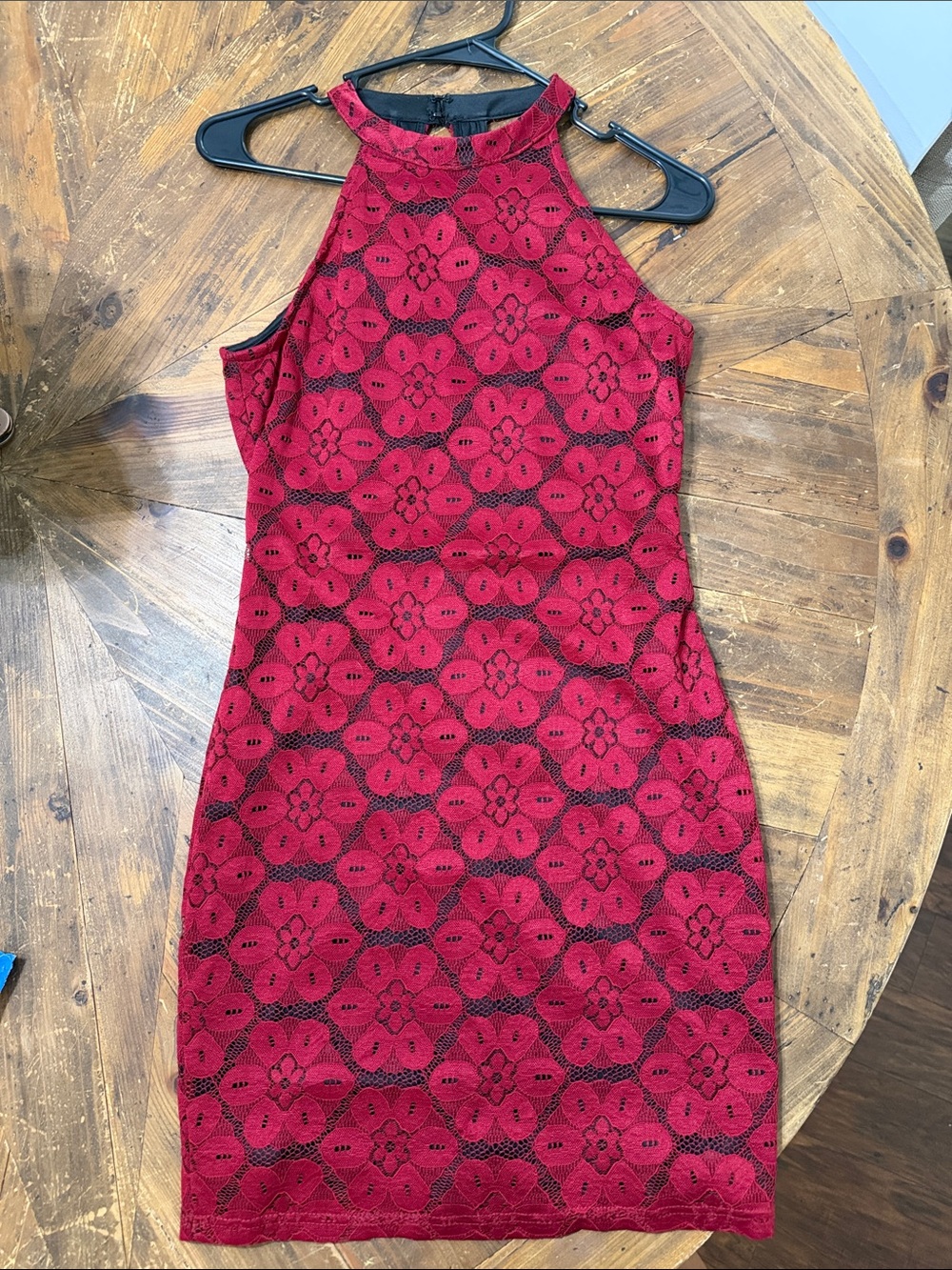 Halter Midi Lace Dress in Burgundy